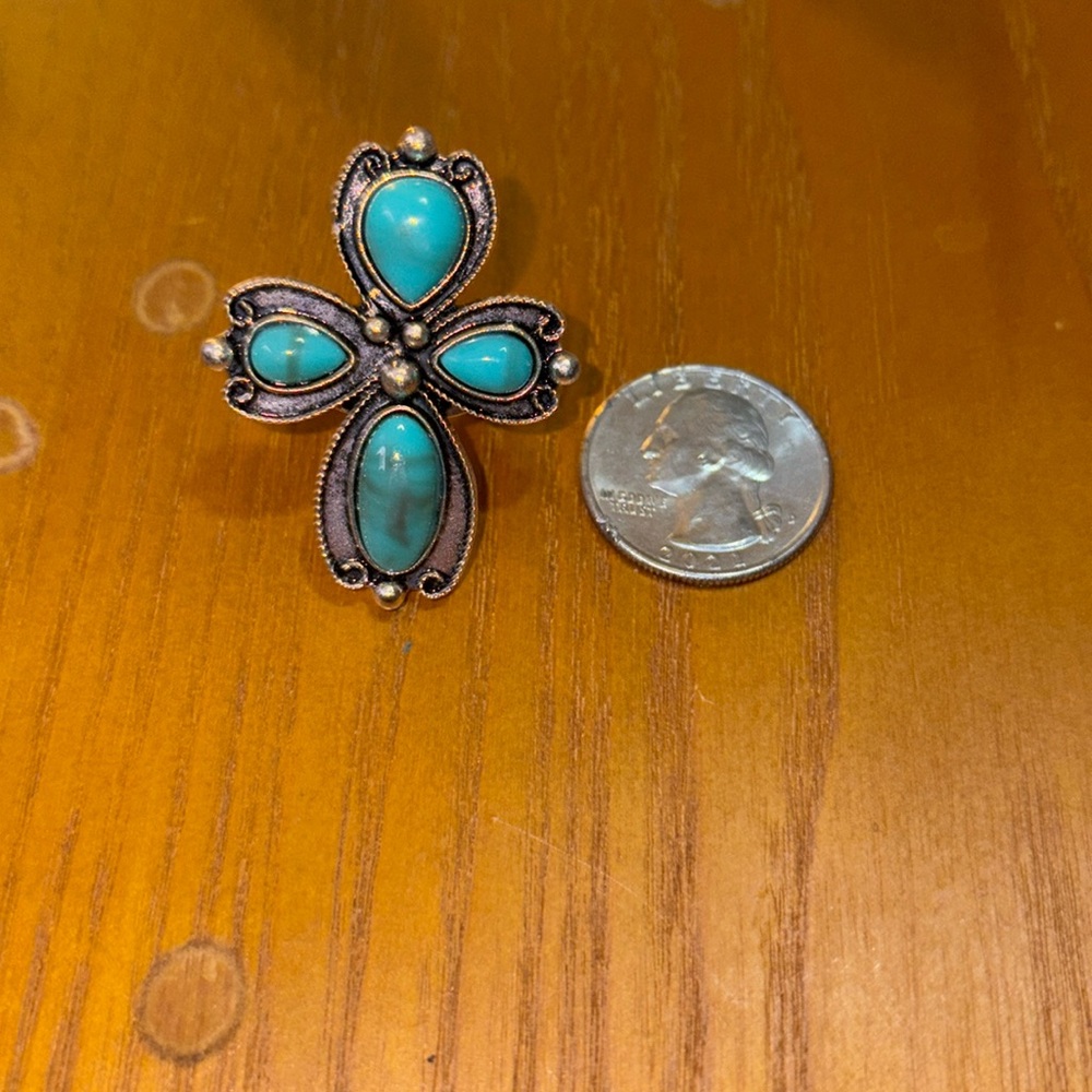 Cross styled adjustable turquoise ring